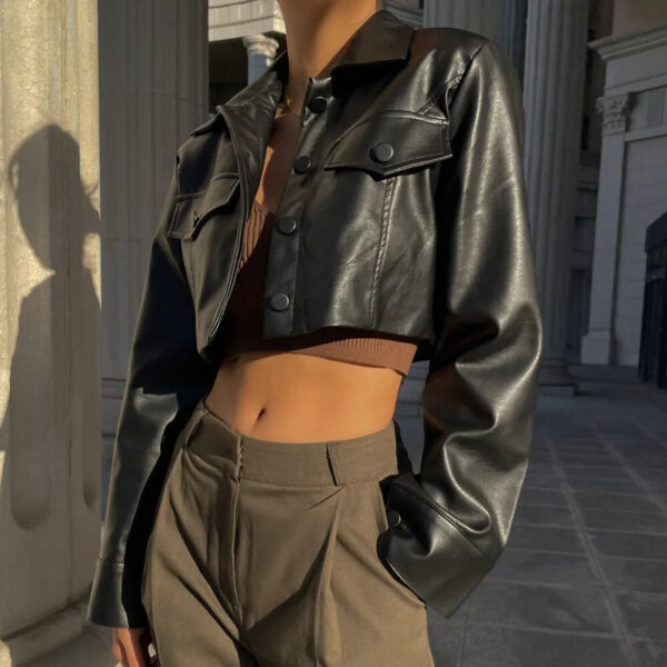 Jaqueta Feminina Cropped  em Couro Genuino - Clarice Premium - Imagem 4