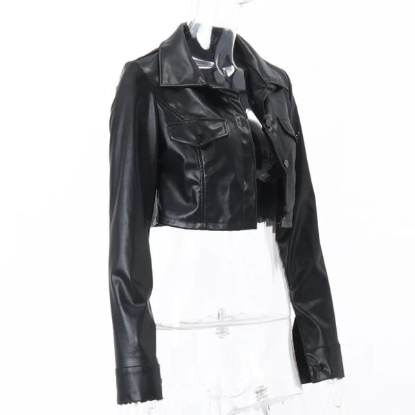 Jaqueta Feminina Cropped  em Couro Genuino - Clarice Premium - Imagem 5