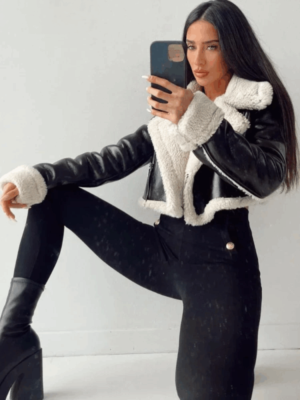 Jaqueta Feminina de Inverno em Couro Genuino - Hermez Europa - Imagem 4